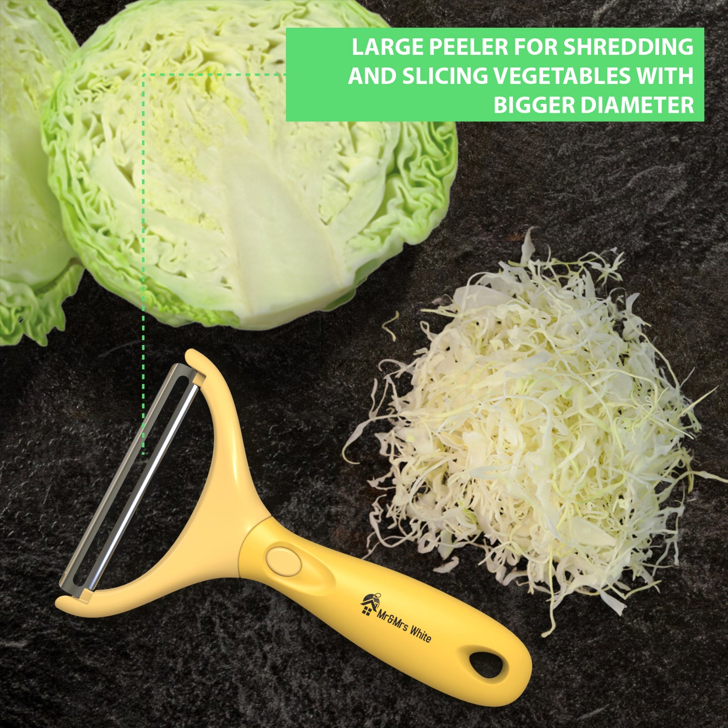 Trio Peeler Set – Yellow Julienne Vegetable Peeler – Stainless Steel Cabbage Carrot & Potato Peelers – Multifunctional Veggie and Fruit Peeler Set of 3