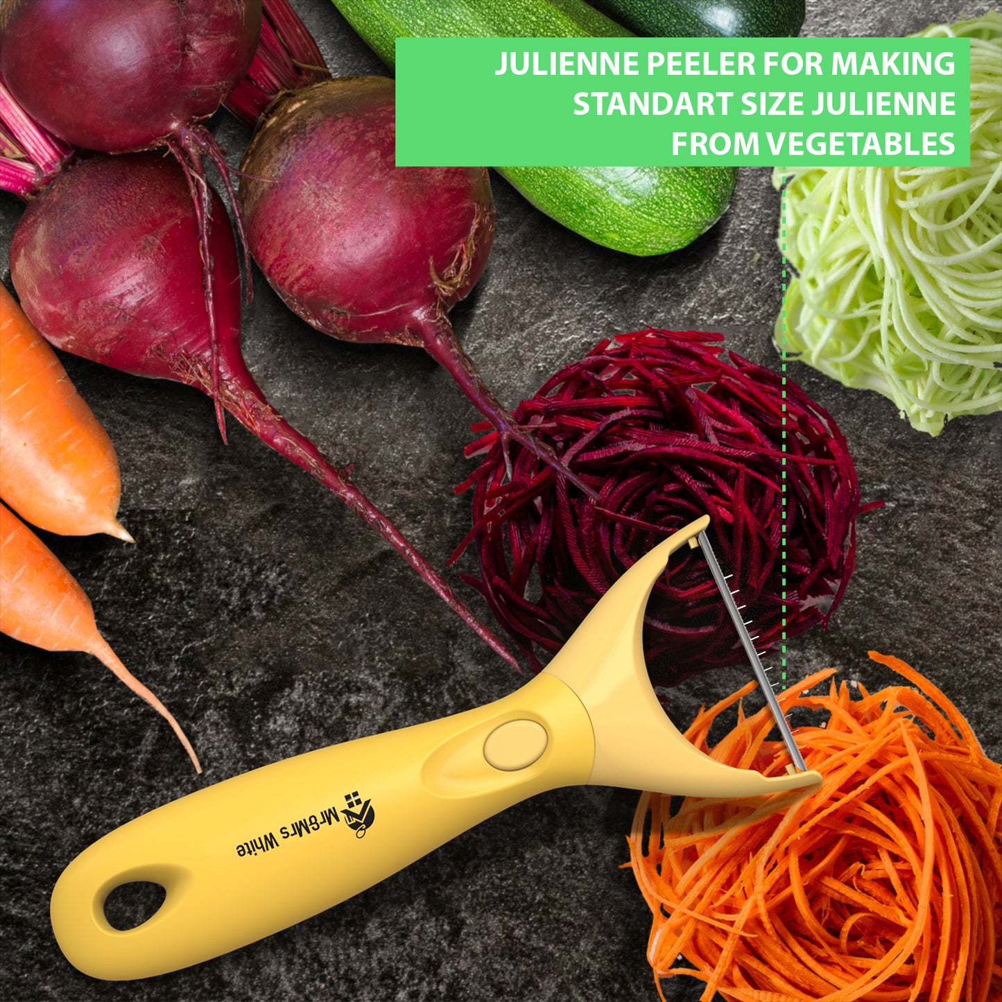 Trio Peeler Set – Yellow Julienne Vegetable Peeler – Stainless Steel Cabbage Carrot & Potato Peelers – Multifunctional Veggie and Fruit Peeler Set of 3